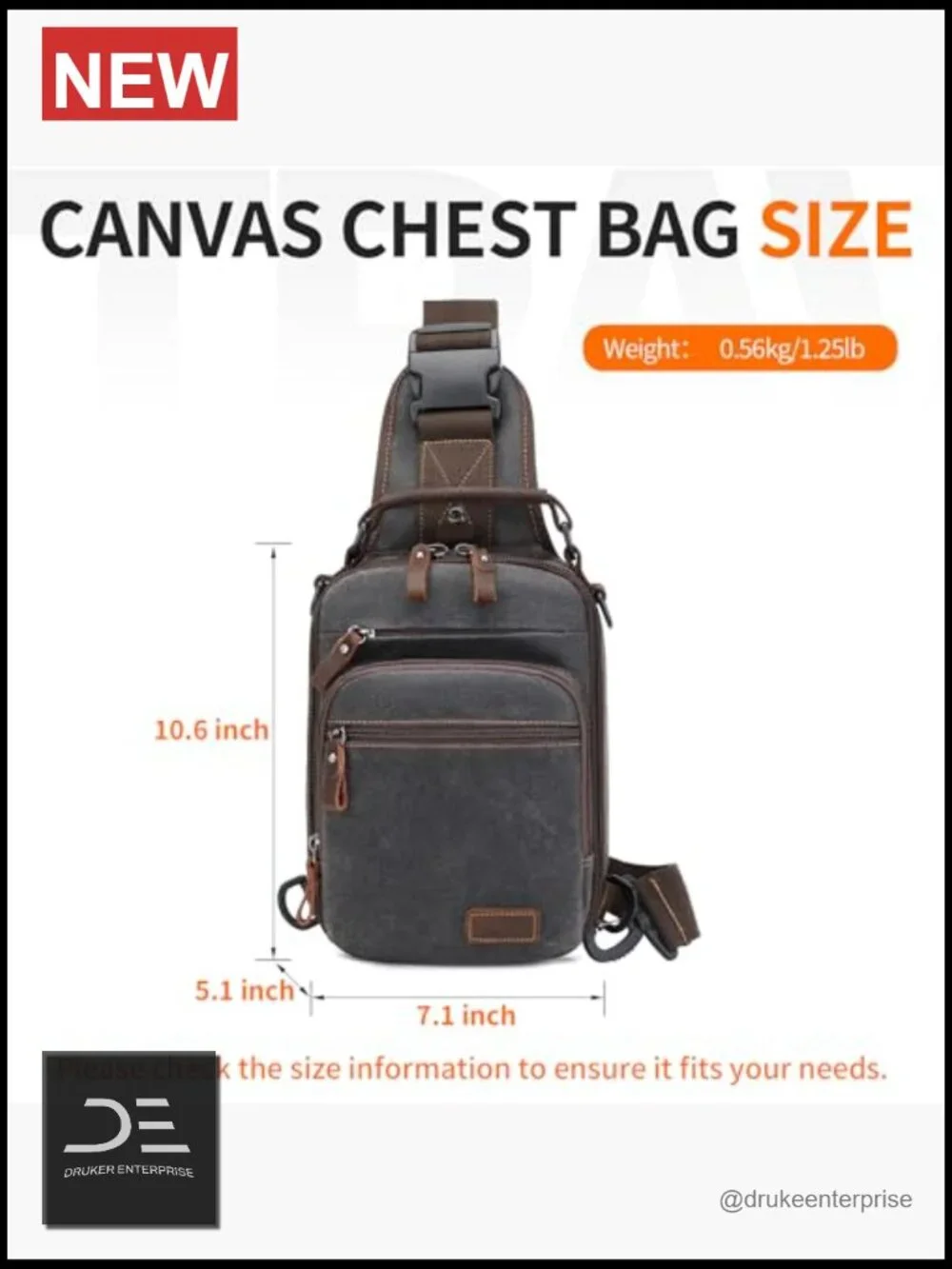 Waxed Canvas Sling Bag Crossbody Chest Bag Water Resistant Shoulder Bag
